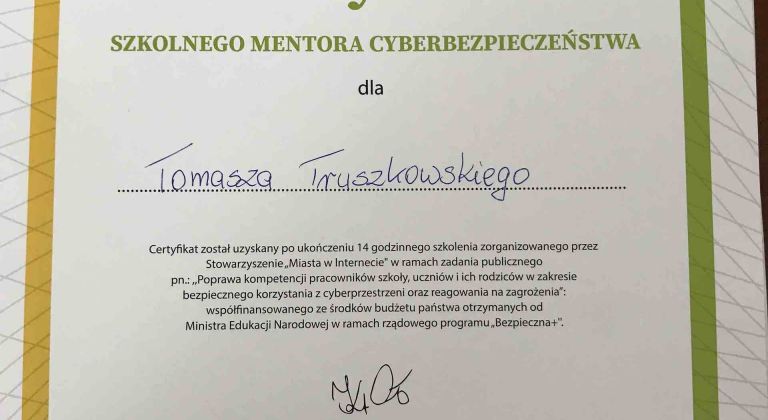 Certyfikat Szkolnego Mentora Cyberbezpieczeństwa