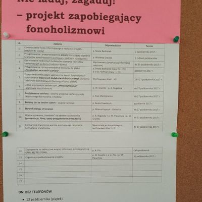 Projekt szkolny "Nie ładuj, zagaduj! - stop FONOHOLIZMOWI!" (1 tydzień)