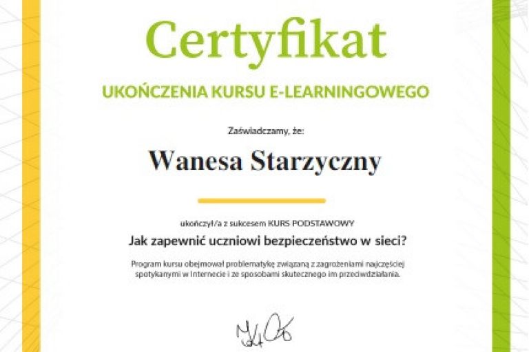 Certyfikaty ukończenia kursu e-learningowego