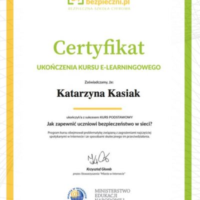 Certyfikaty ukończenia kursu e-learningowego