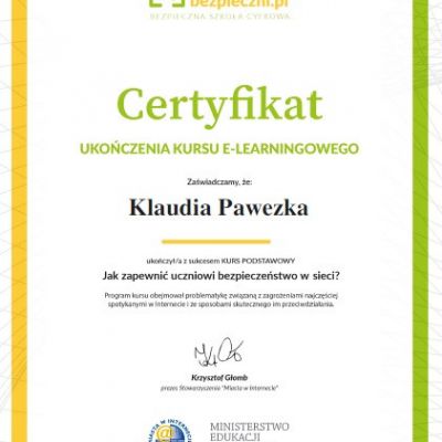 Certyfikaty ukończenia kursu e-learningowego