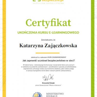 Certyfikaty ukończenia kursu e-learningowego