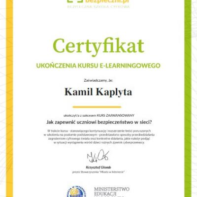 Certyfikaty ukończenia kursu e-learningowego