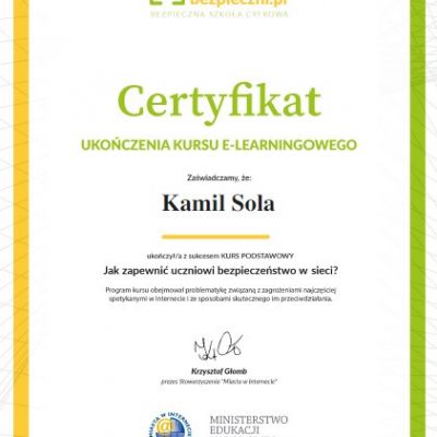 Certyfikaty ukończenia kursu e-learningowego