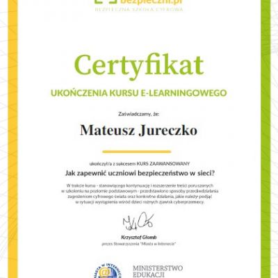 Certyfikaty ukończenia kursu e-learningowego