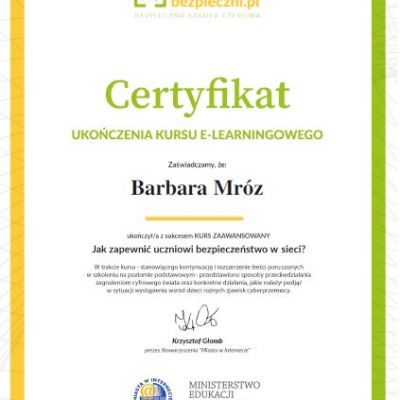 Certyfikaty ukończenia kursu e-learningowego