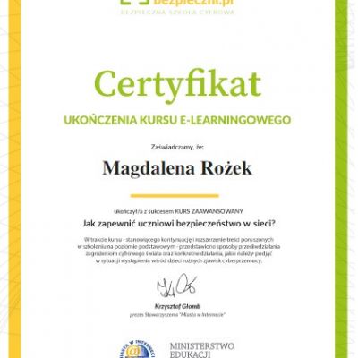 Certyfikaty ukończenia kursu e-learningowego