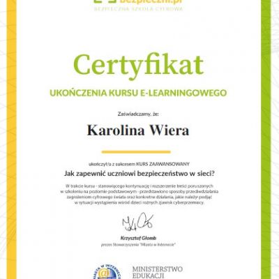 Certyfikaty ukończenia kursu e-learningowego