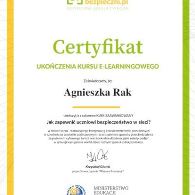 Certyfikaty ukończenia kursu e-learningowego