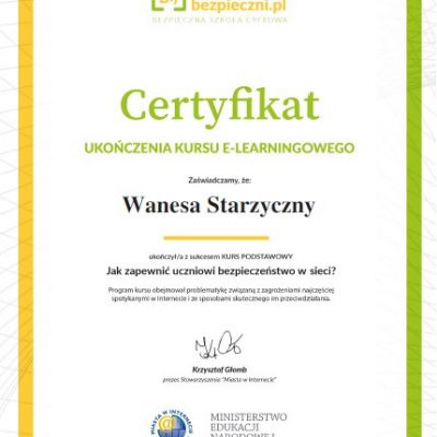 Certyfikaty ukończenia kursu e-learningowego