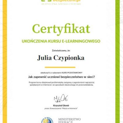 Certyfikaty ukończenia kursu e-learningowego