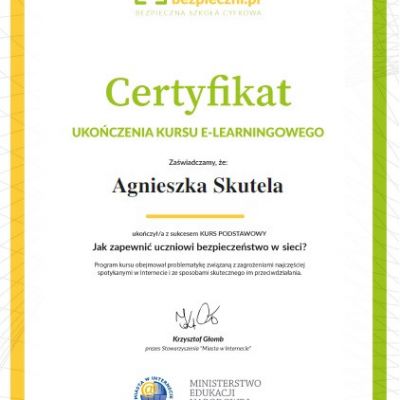 Certyfikaty ukończenia kursu e-learningowego