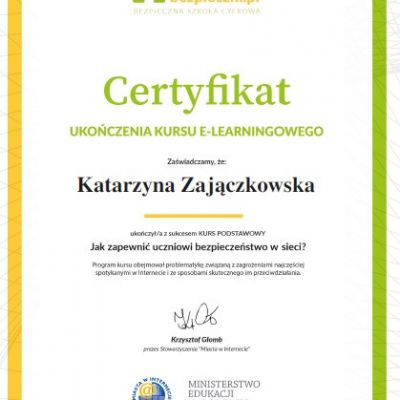 Certyfikaty ukończenia kursu e-learningowego