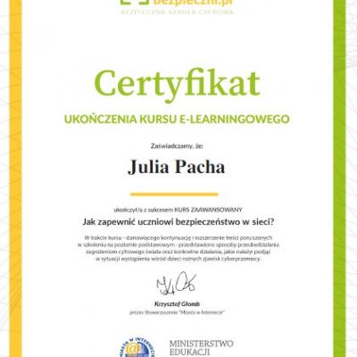 Certyfikaty ukończenia kursu e-learningowego