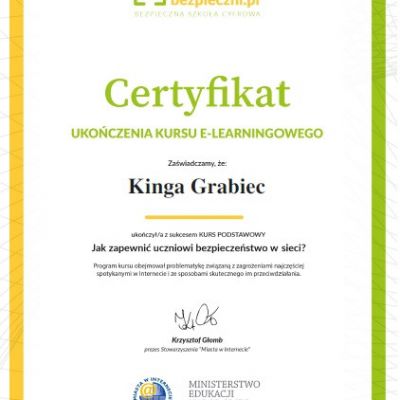 Certyfikaty ukończenia kursu e-learningowego