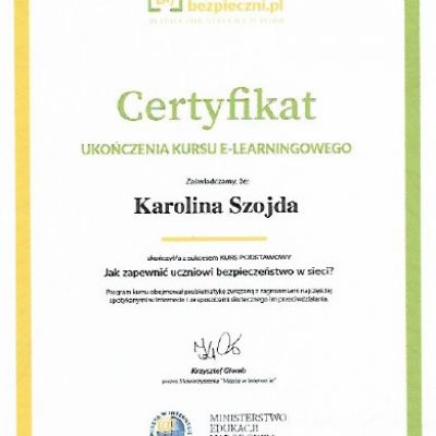 Certyfikaty ukończenia kursu e-learningowego