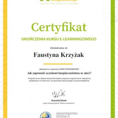 Certyfikaty ukończenia kursu e-learningowego