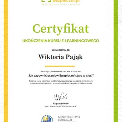 Certyfikaty ukończenia kursu e-learningowego