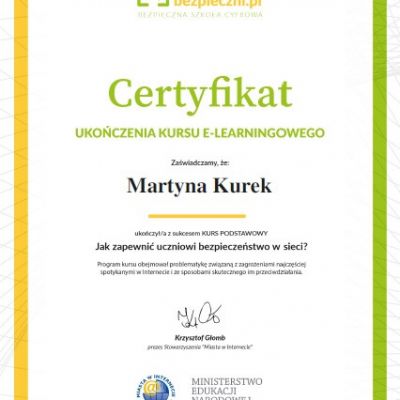 Certyfikaty ukończenia kursu e-learningowego