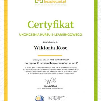 Certyfikaty ukończenia kursu e-learningowego