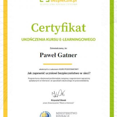 Certyfikaty ukończenia kursu e-learningowego