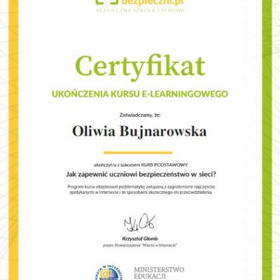 Certyfikaty ukończenia kursu e-learningowego