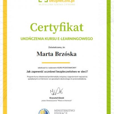 Certyfikaty ukończenia kursu e-learningowego