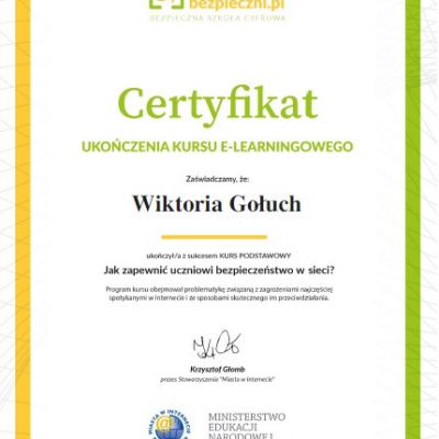 Certyfikaty ukończenia kursu e-learningowego