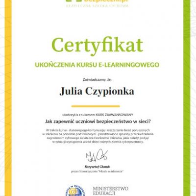 Certyfikaty ukończenia kursu e-learningowego