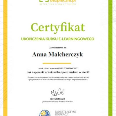 Certyfikaty ukończenia kursu e-learningowego