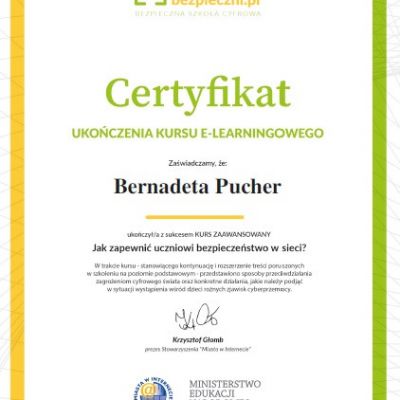 Certyfikaty ukończenia kursu e-learningowego