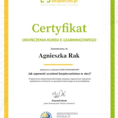 Certyfikaty ukończenia kursu e-learningowego