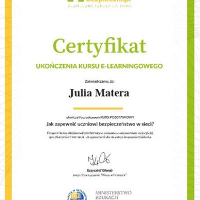 Certyfikaty ukończenia kursu e-learningowego