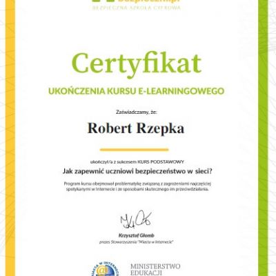 Certyfikaty ukończenia kursu e-learningowego