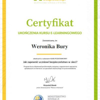 Certyfikaty ukończenia kursu e-learningowego