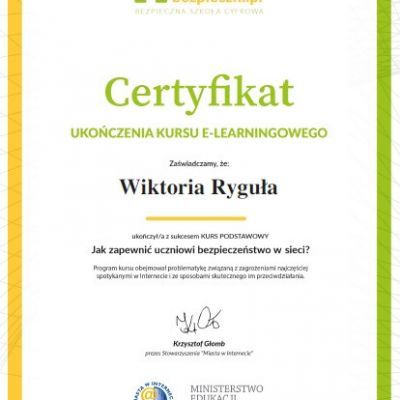 Certyfikaty ukończenia kursu e-learningowego