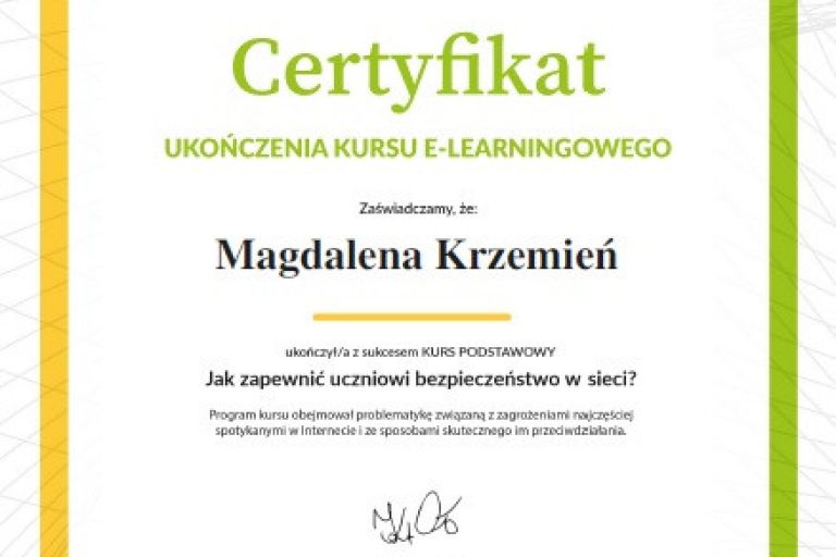 Certyfikaty ukończenia kursu e-learningowego