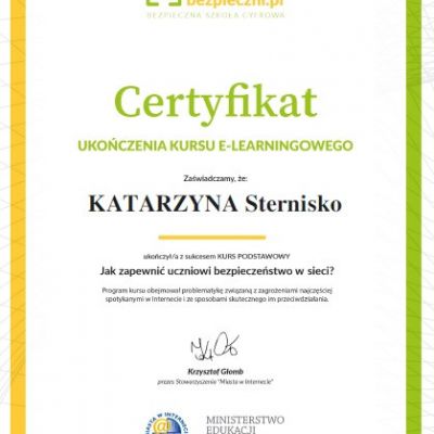 Certyfikaty ukończenia kursu e-learningowego