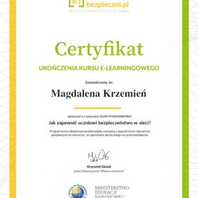 Certyfikaty ukończenia kursu e-learningowego